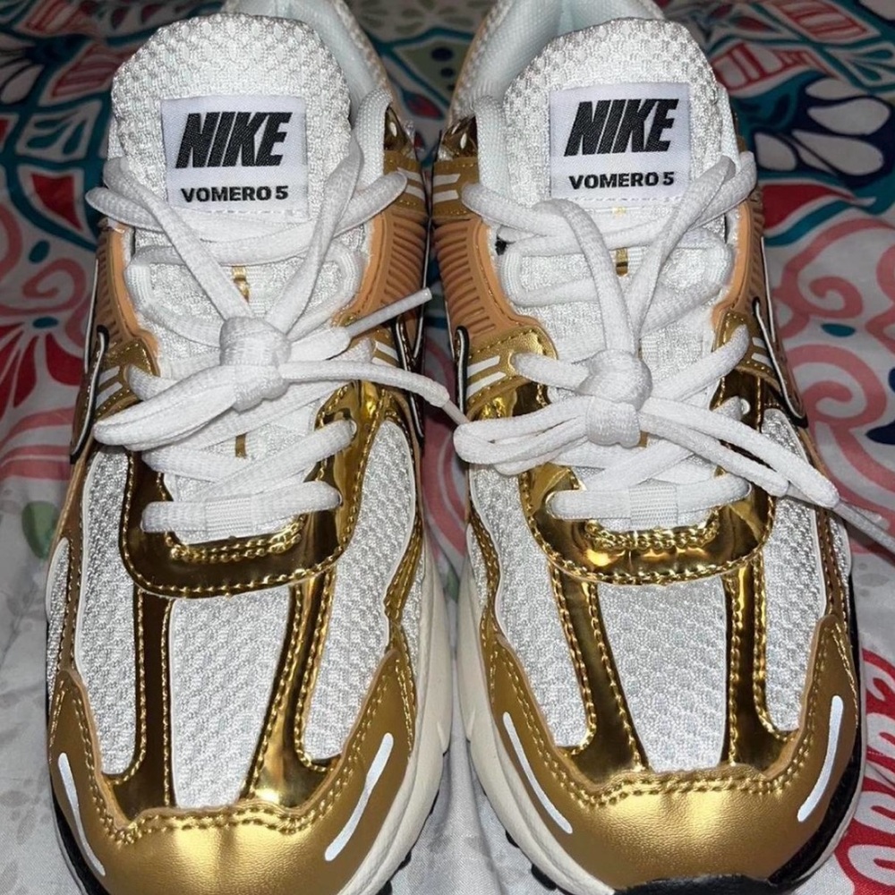 Nike Vomero 5 Metallic Gold and White Shoes
